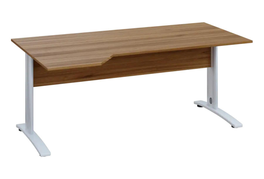 EZK 28 - 184 stůl kancelářský, rohový, levý, kovová podnož bílá, deska 25 mm, široký 1800 mm, ořech světlý